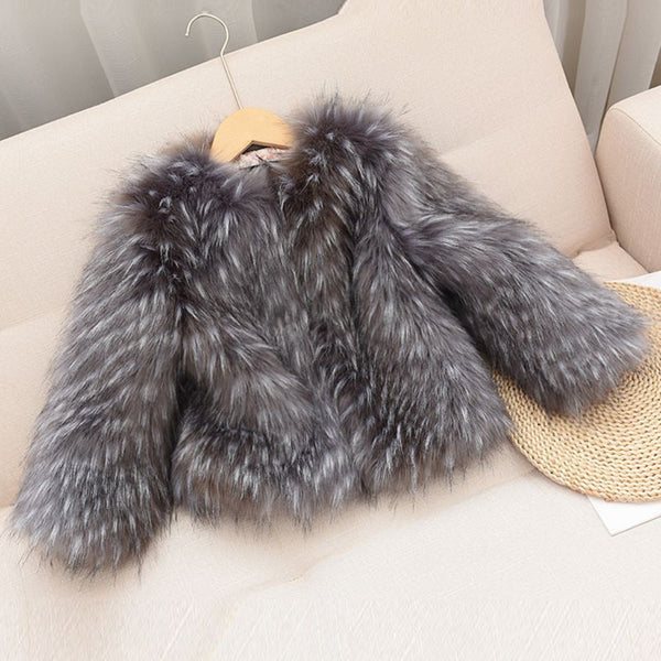 Children's Warm Round Neck Faux Fur Coat