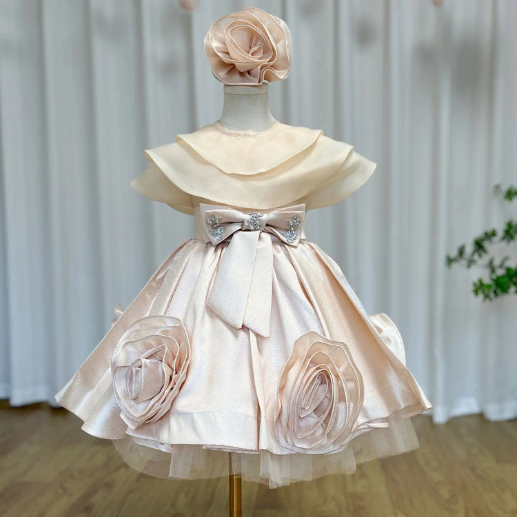 Girls Elegant Birthday Princess Dress Children's Prom Champagne Dress