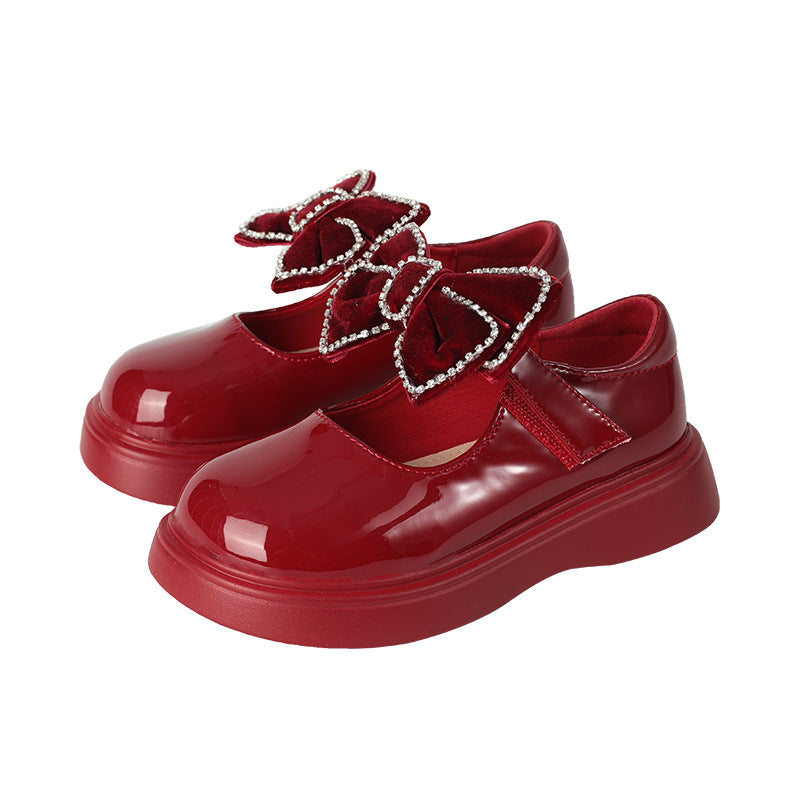Winter Baby Girl Leather Shoes Bow-knot Red Boots Princess Shoes