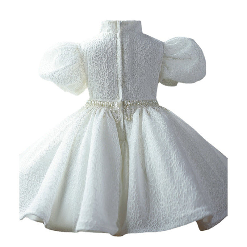 Cute 3D Puff Sleeves Pearl Pipa Knot Princess Dress