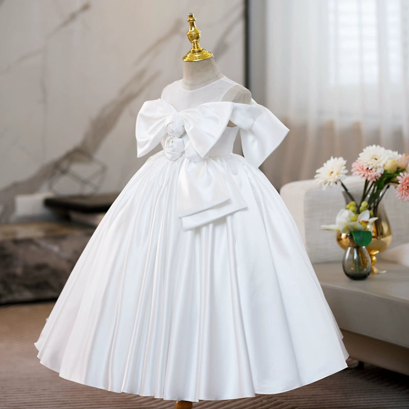 Girls White Pageant Dress Children Birthday Long Dress