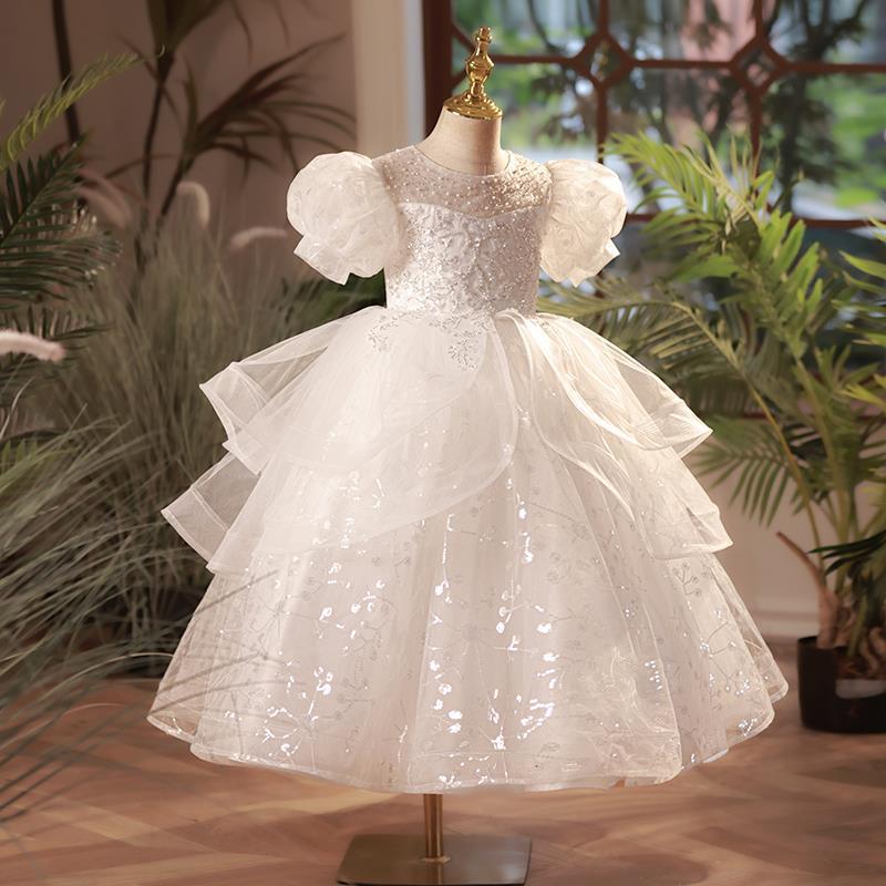 Baby Girl Wedding Piano Party Dress Beaded Sequined Princess Dress