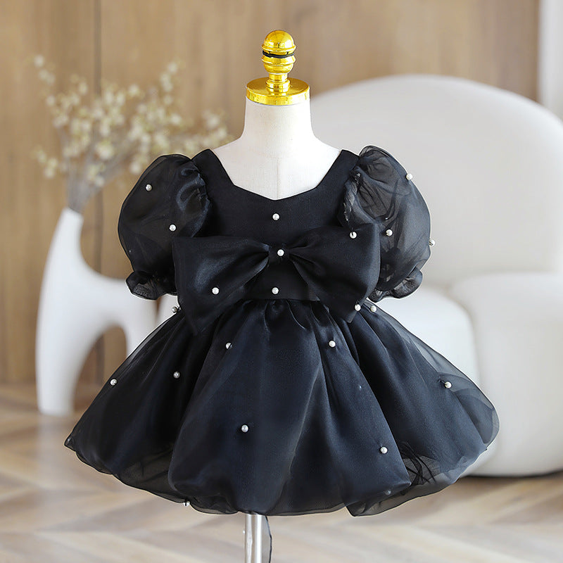 Baby Girl Puff Sleeve Pearl Communion Princess Dress