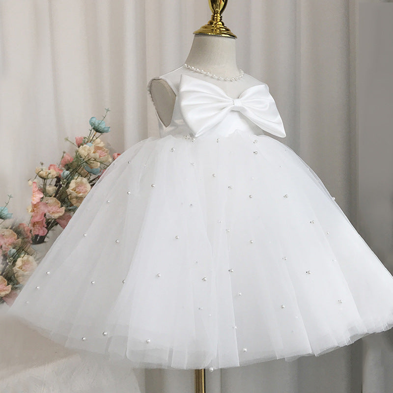 Elegant Baby Pearl Mesh Birthday Party Evening Dress Toddler First Communion Dresses