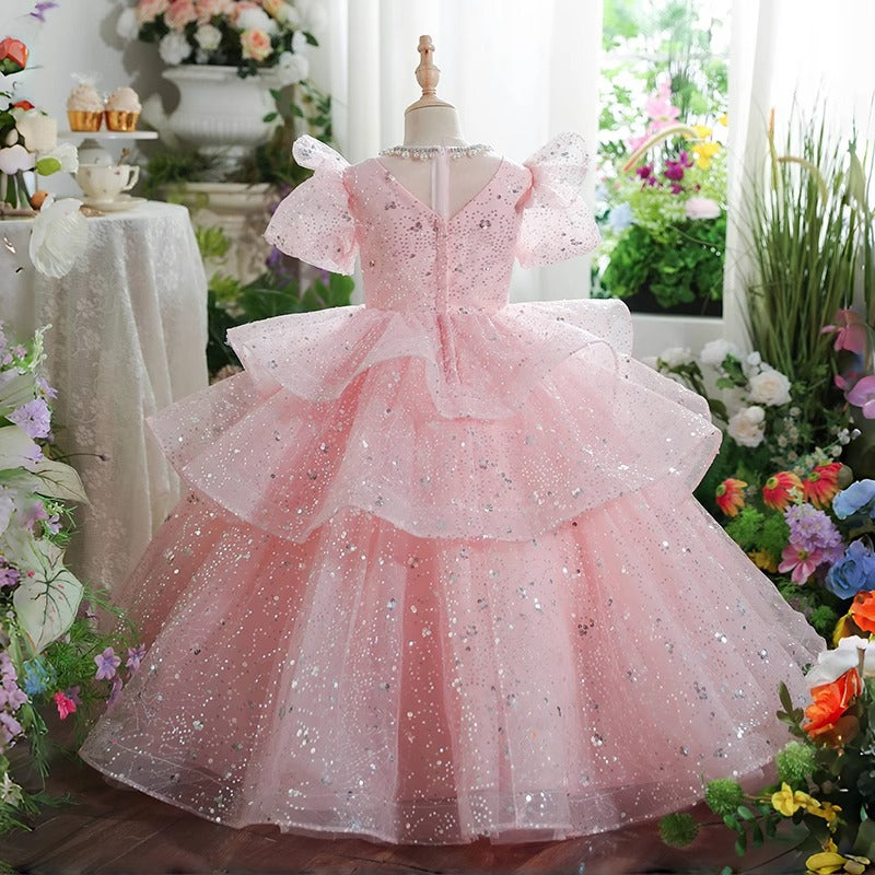 Girls Elegant Prom Dress Girls Sparkling Birthday Princess Dress