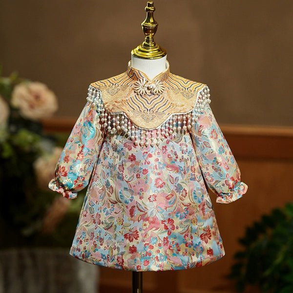 Cute Baby Girl Christmas Dress Toddler Embroidered Pearls Birthday Princess Dress
