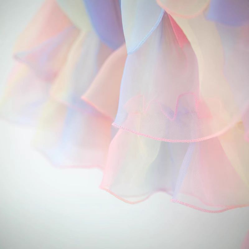 Summer New Girls Rainbow Bow Suspender Dress