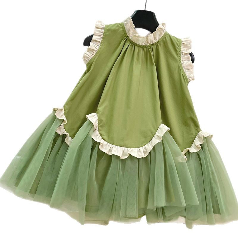 Girls Cute Lace Sleeveless Mesh Splicing Princess Dress