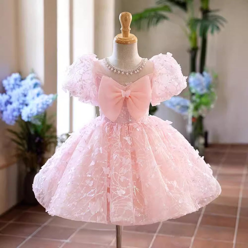 Children's Pink Birthday Dress Flower Girl Wedding Princess Dress