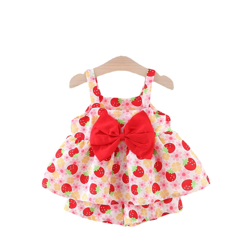 Baby Girls Printed Suit Girls Suspender Shorts Two-piece Suit