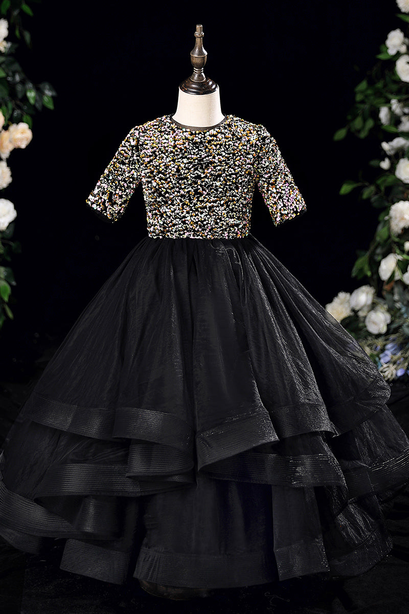 Cute Baby Girl Black Pageant Dress Autumn Puffy Dress Toddler Birthday Christmas Princess Dress, Black / 4-5 Years (120cm) Cute Baby Girl Black Pageant Dress Autumn Puffy Dress Toddler Birthday Christmas Princess Dress, Black / 4-5 Years (120cm)