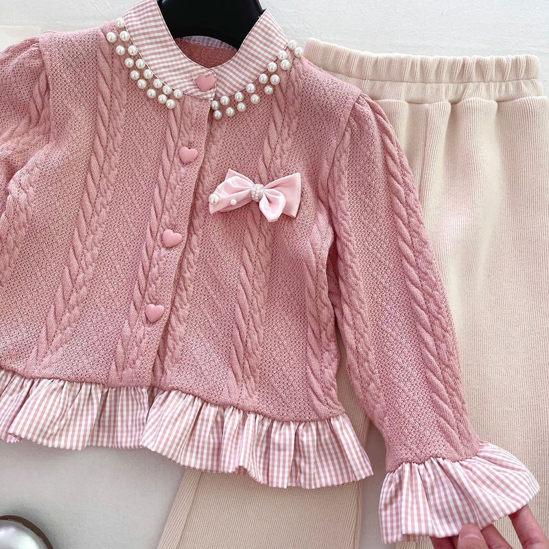 Girls' Knitted Sweater and Flared Trousers Two-piece Suit
