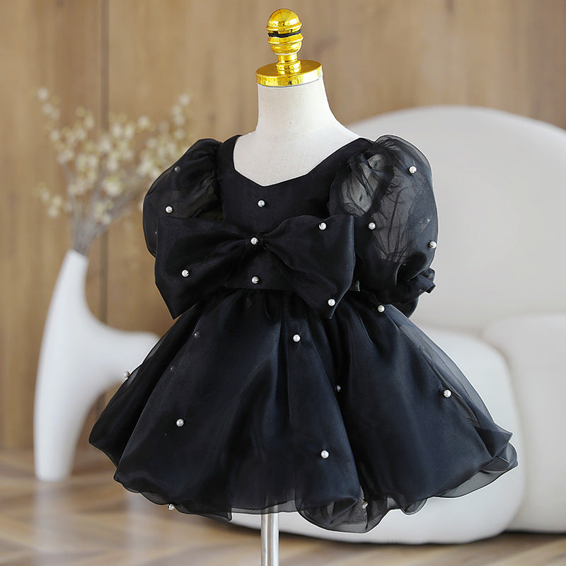 Baby Girl Puff Sleeve Pearl Communion Princess Dress