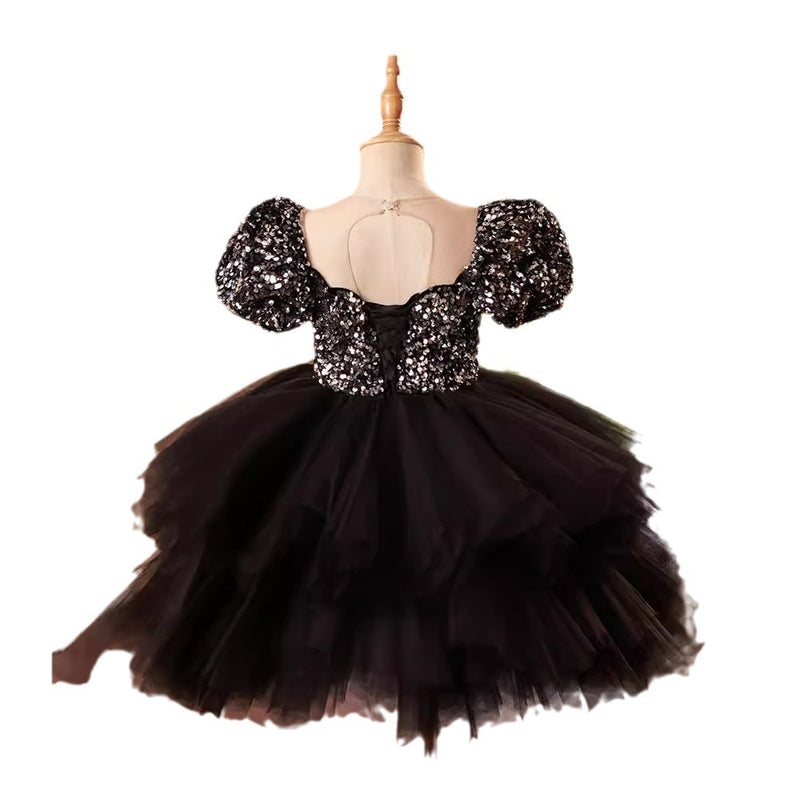 Girls Tutu Black Sequin Princess Dress Children's Show Christmas Dress Girls Tutu Black Sequin Princess Dress Children's Show Christmas Dress