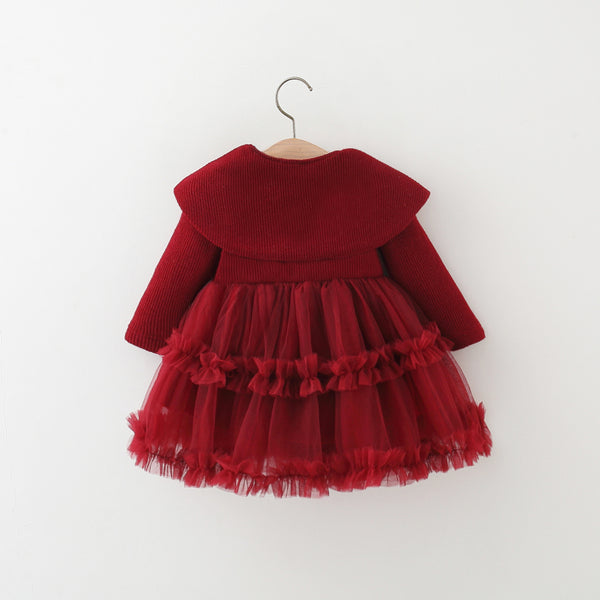 Girls' Winter Shawl Collar Tulle Princess Dress