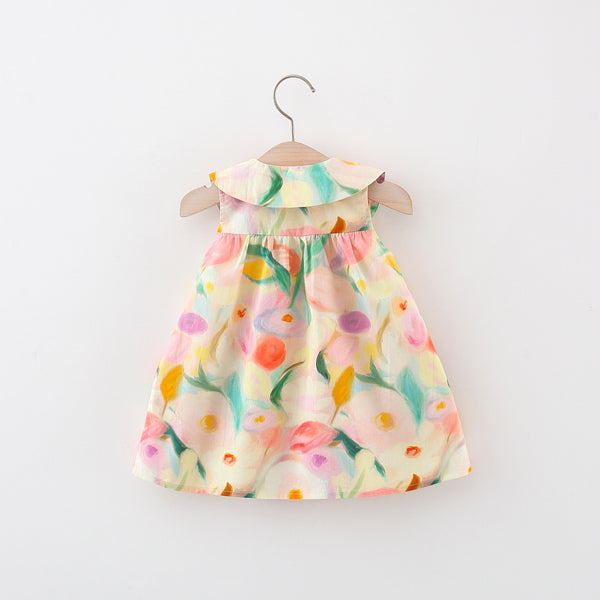 Summer New Girls Flower Doll Collar Sleeveless Dress