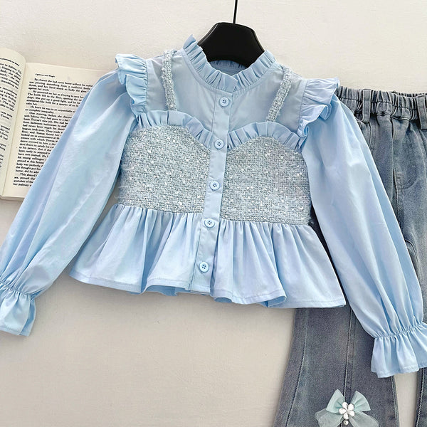 Girls Autumn Top and Flared Pants Two-piece Set