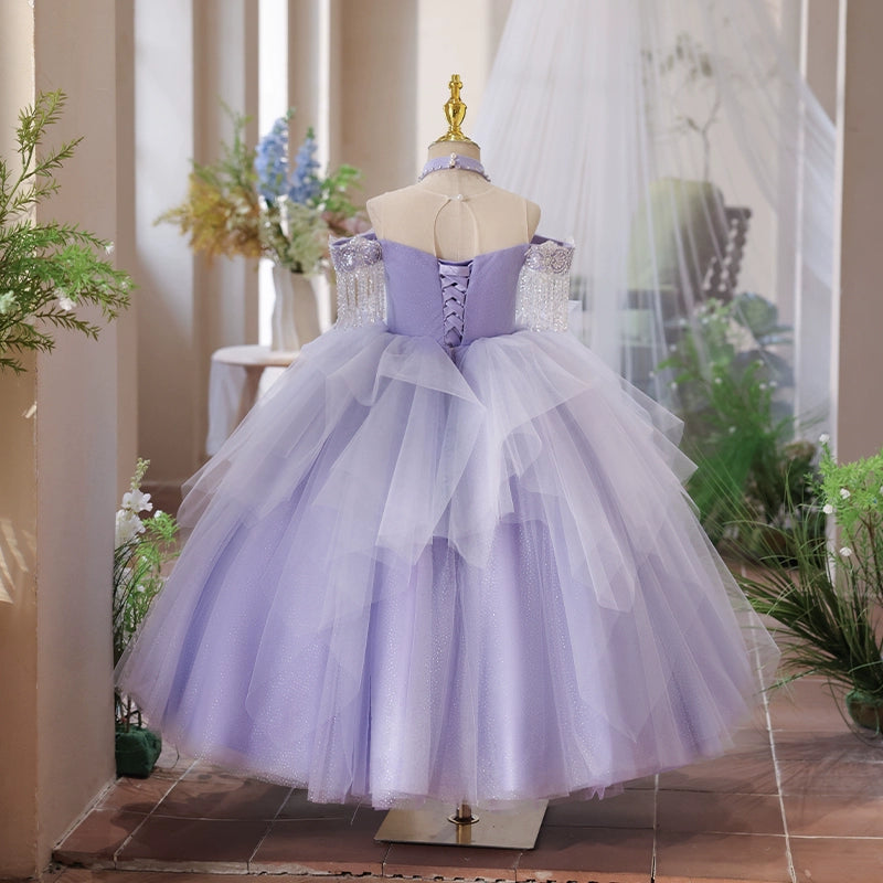 Girls Purple Prom Dress Children Birthday Princess Dress