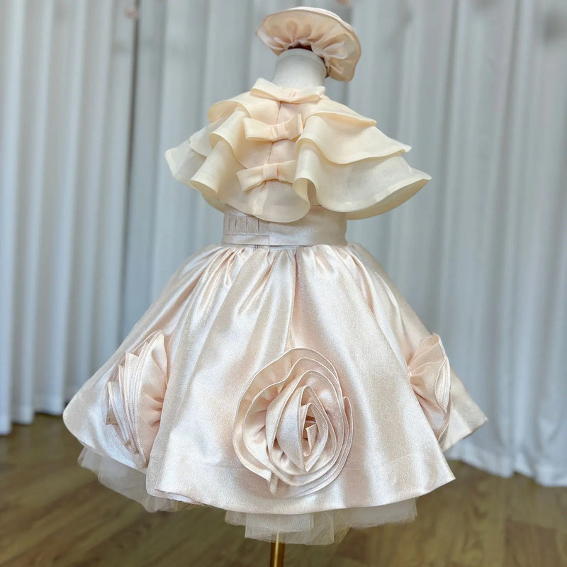 Girls Elegant Birthday Princess Dress Children's Prom Champagne Dress