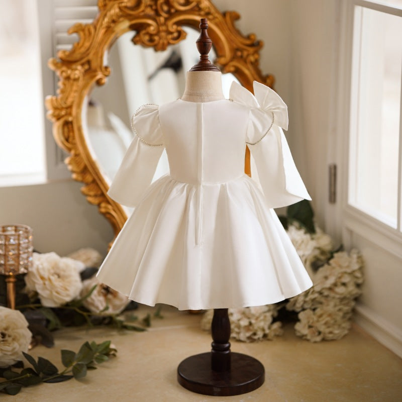 Girls White Birthday Dress Flower Girl Wedding Puff Princess Dress
