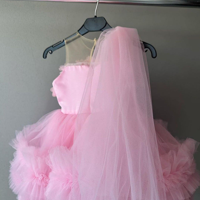 Baby Girl Pageant Dress Toddler Pink Flowers  Birthday  Princess Dress