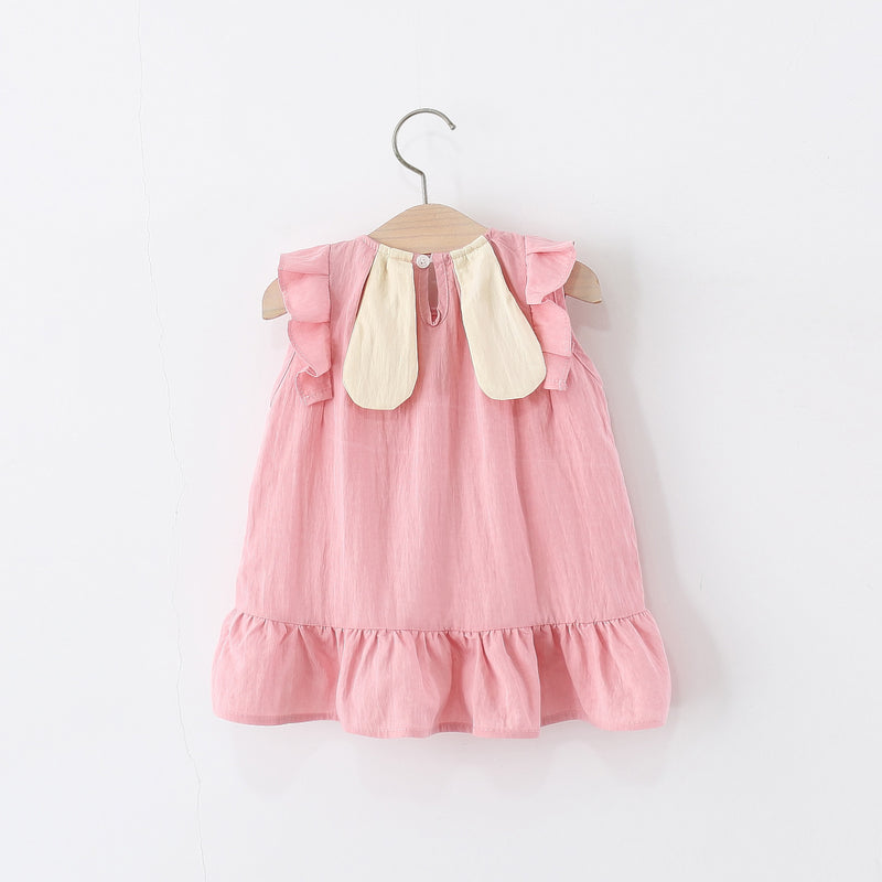 Girls' New Summer Lace Rabbit Ear Cotton Dress