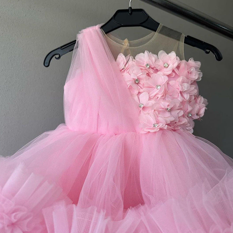 Baby Girl Pageant Dress Toddler Pink Flowers  Birthday  Princess Dress