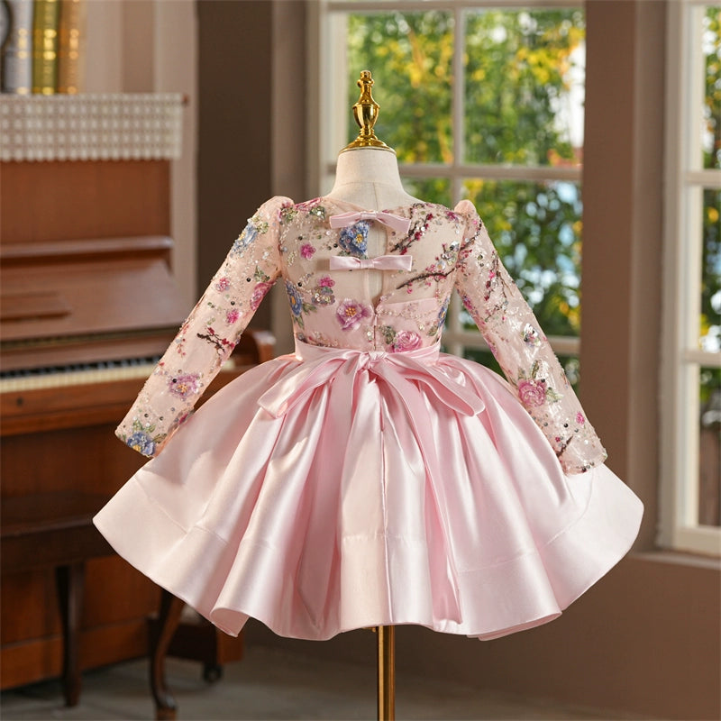 pink communion dresses V-Neckline Flower Girl First Communion Dress Celestial 3437 Pre-order Custom Size>11 +$50 / MistyRose/ Plum