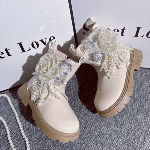 Girls' New Princess Pearl Tassel Martin Boots