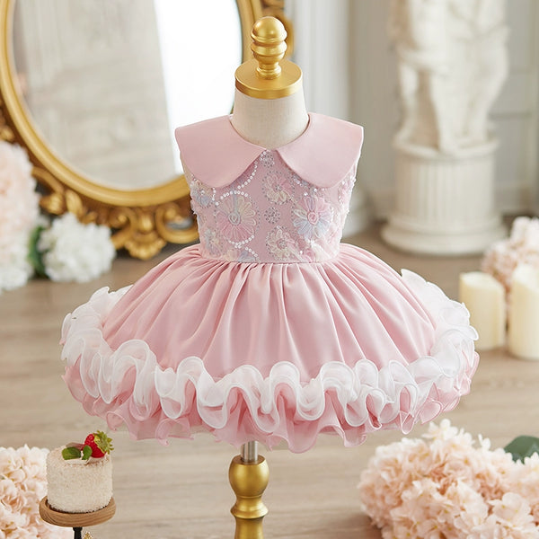 Baby Girl Pink Birthday Princess Dress Flower Girl Wedding Dress