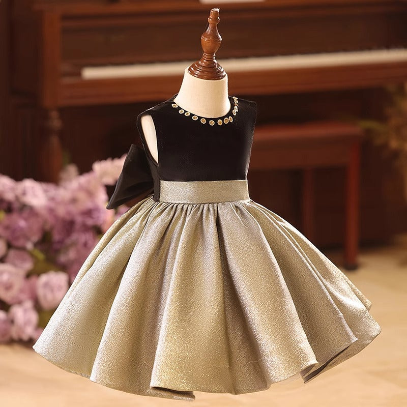 Children's Christmas Dress Girls Birthday Princess Dress Girl Party Dress, Gold / 3-4 Years (110cm)