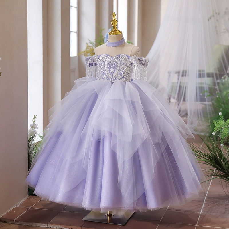 Girls Purple Prom Dress Children Birthday Princess Dress