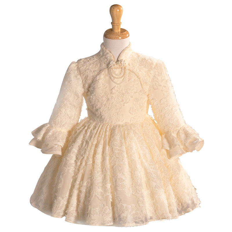 Baby Girl Birthday Long Sleeve Dress Girl Champagne Puffy Princess Dress