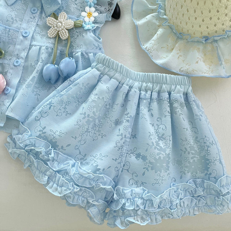 Girls Summer Suit Lace Shorts Two Piece Suit