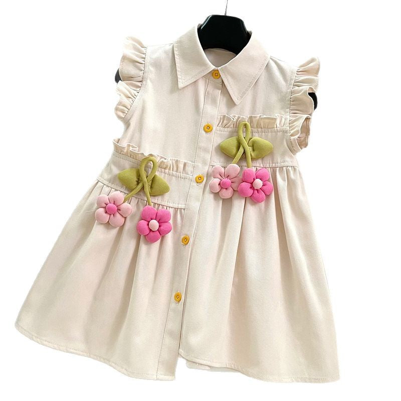 New Summer Girls Irregular 3D Flower Shirt Dress