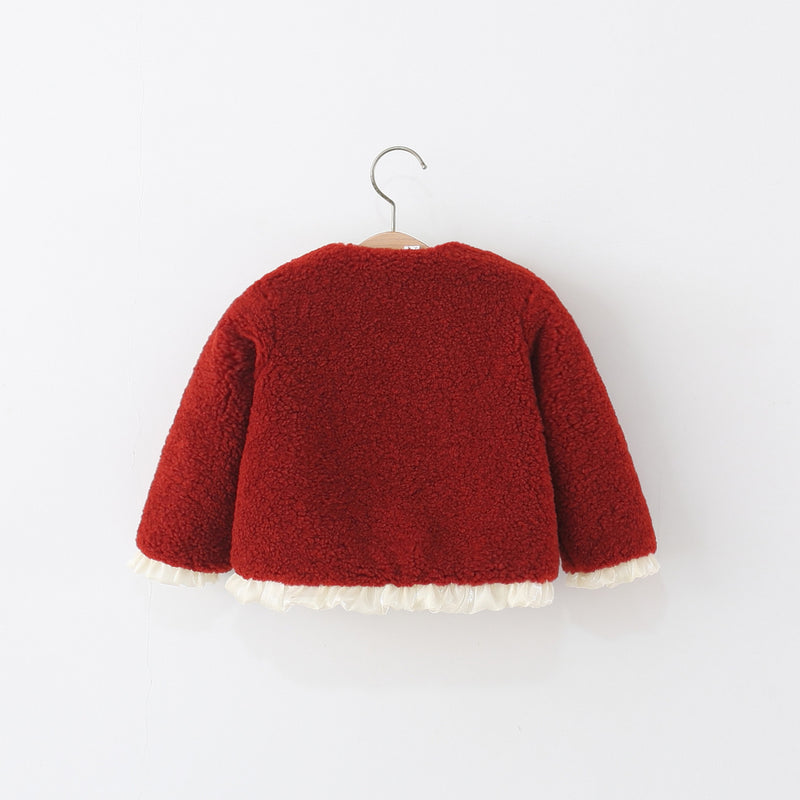 Girls' Winter Cartoon Lace Warm Coat