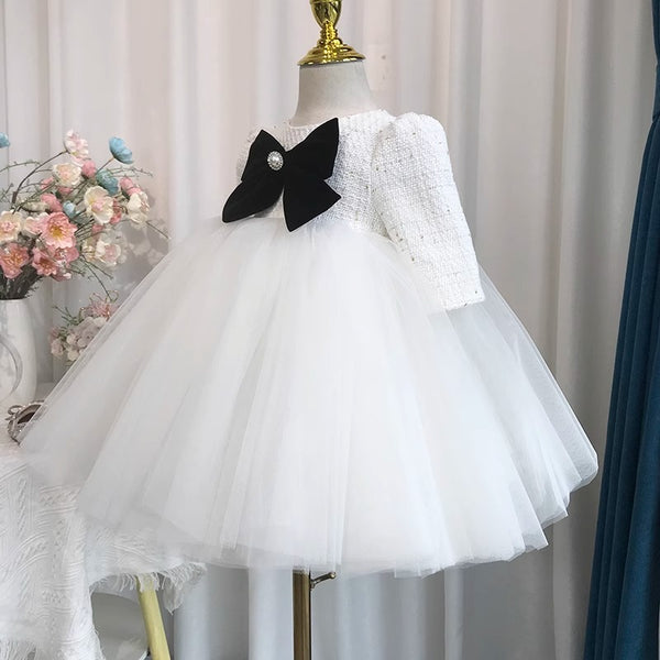 Baby Girls White Birthday Mesh Dress with Bow
