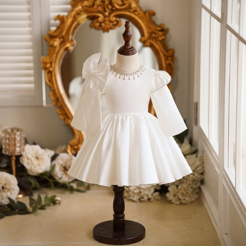 Girls White Birthday Dress Flower Girl Wedding Puff Princess Dress