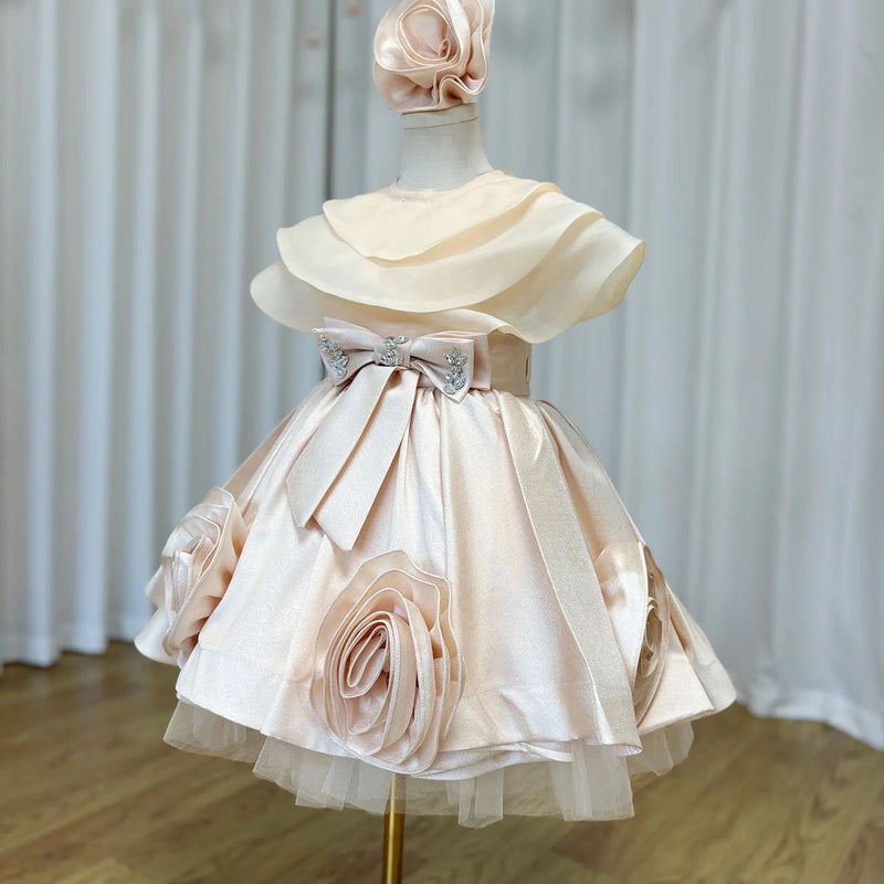 Girls Elegant Birthday Princess Dress Children's Prom Champagne Dress