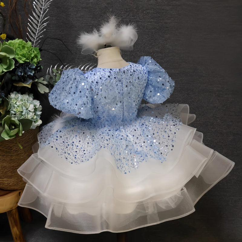 Girls Birthday Blue Dress Girls Party Puffy Princess Dress
