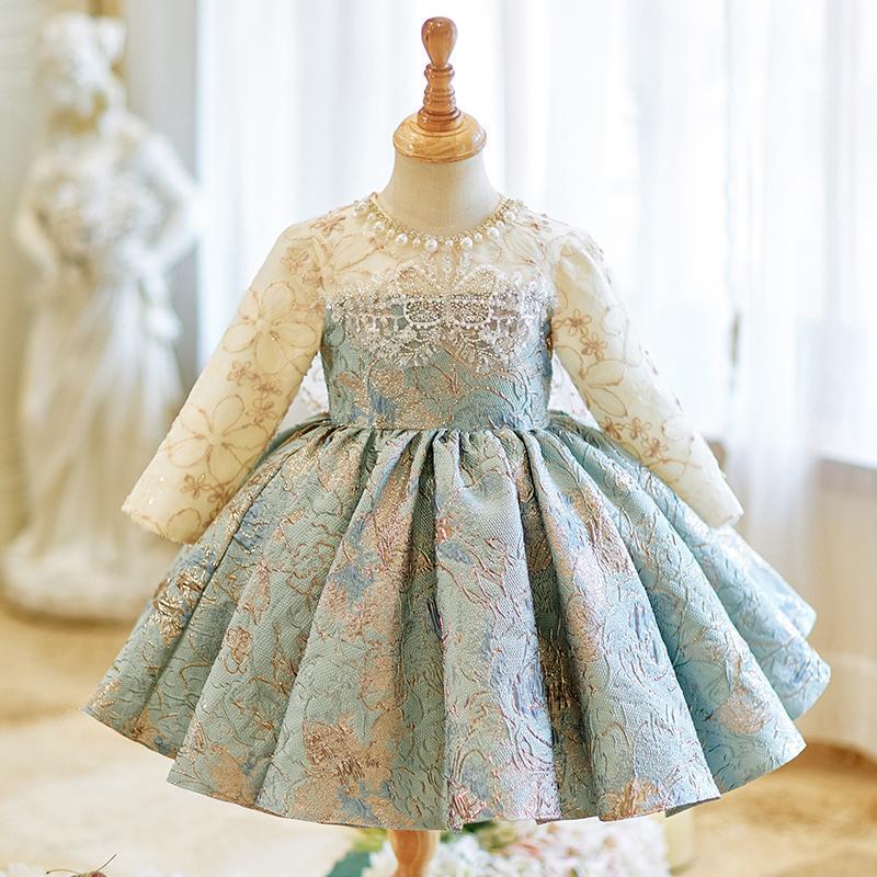 Girl Formal Dresses Children's Birthday Party Princess Dress, Blue / 1-2 Years (90cm)