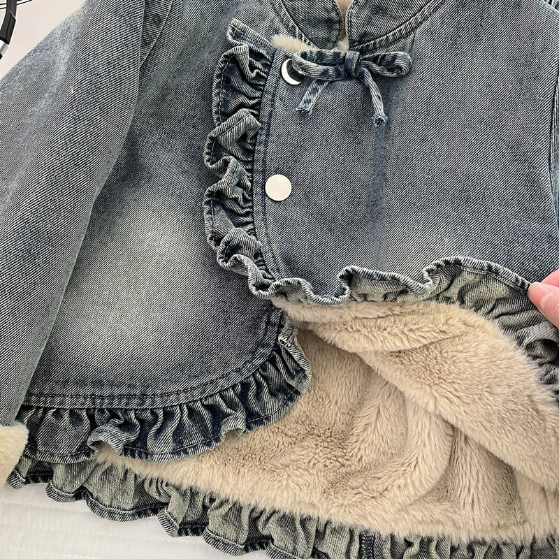 Girls' Winter Denim Jacket Flared Jeans Two-piece Set