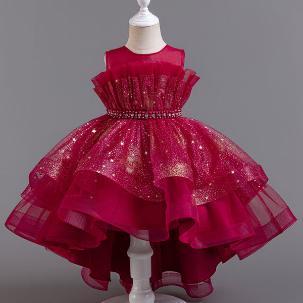 Girls Birthday Trailing Puff Princess Dress Flower Girl Wedding Dress