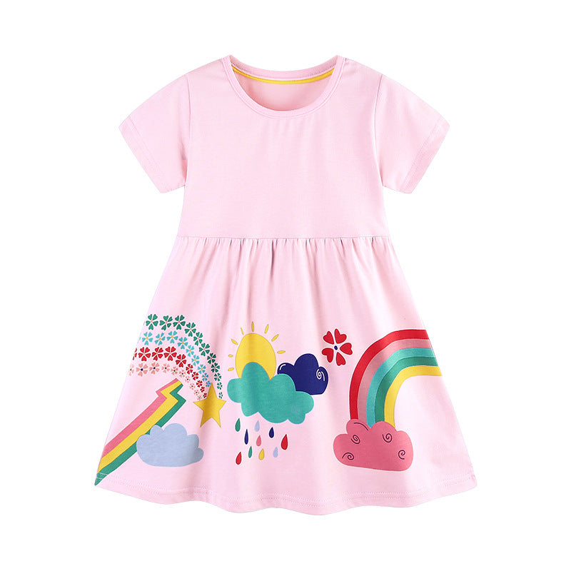 New Summer Girls Cartoon Print Princess Dress