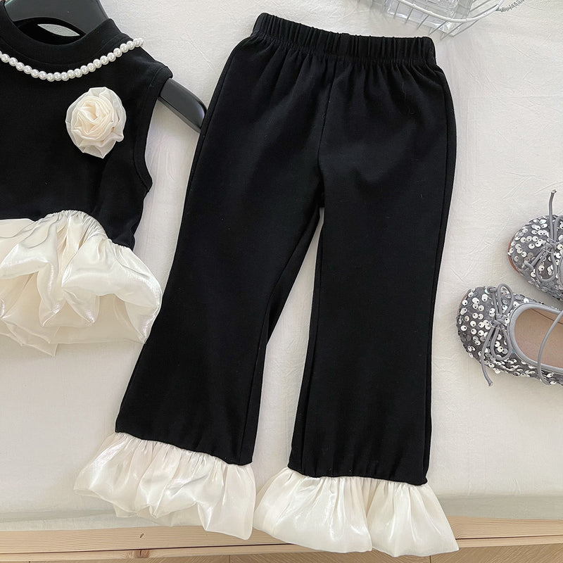 Girls Summer New Ruffle Vest Flared Pants Two-piece Set