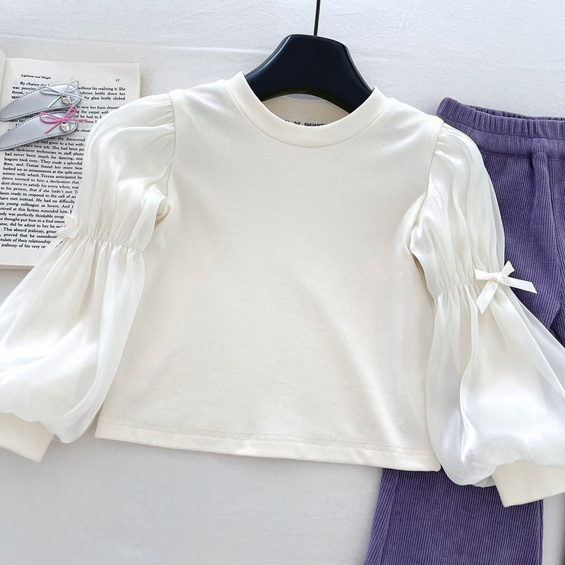Girls' Autumn Vest Bottoming Shirt and Flared Pants Three-piece Set