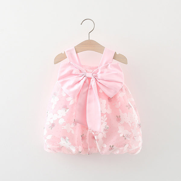 Summer Girls Dress Flower Bowknot Suspender Princess Dress