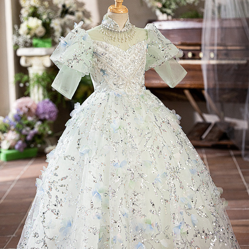 Children's Birthday Green Sequin Dress Girls Prom Princess Dress