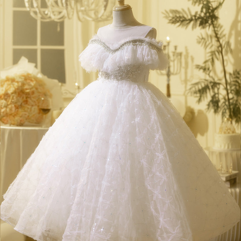 Girls Birthday White One Shoulder Dress Girls Prom Princess Dress