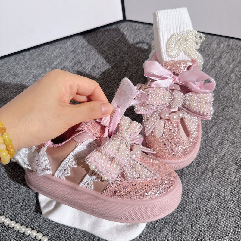 Girls' Pink Bow Breathable Sports Princess Shoes